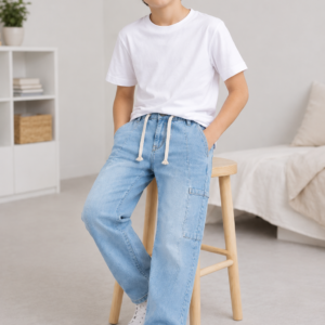 Light Ice Blue Drawstring Jeans