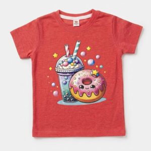 Kids "Boba & Donut Treats" Heather Red Graphic T-Shirt