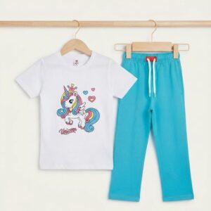 Premium Girls Unicorn Graphic T-Shirt and Trousers Set